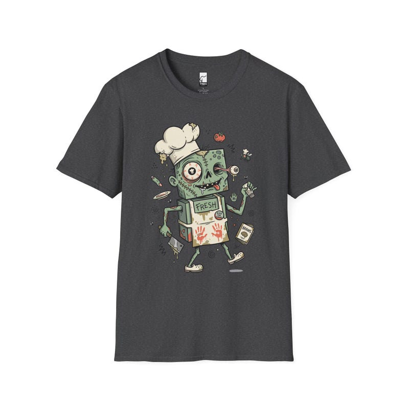 Koszulka Zombie Chef | Koszulka z grafiką Horror Cooking, odzież dla smakoszy na Halloween Dark Heather