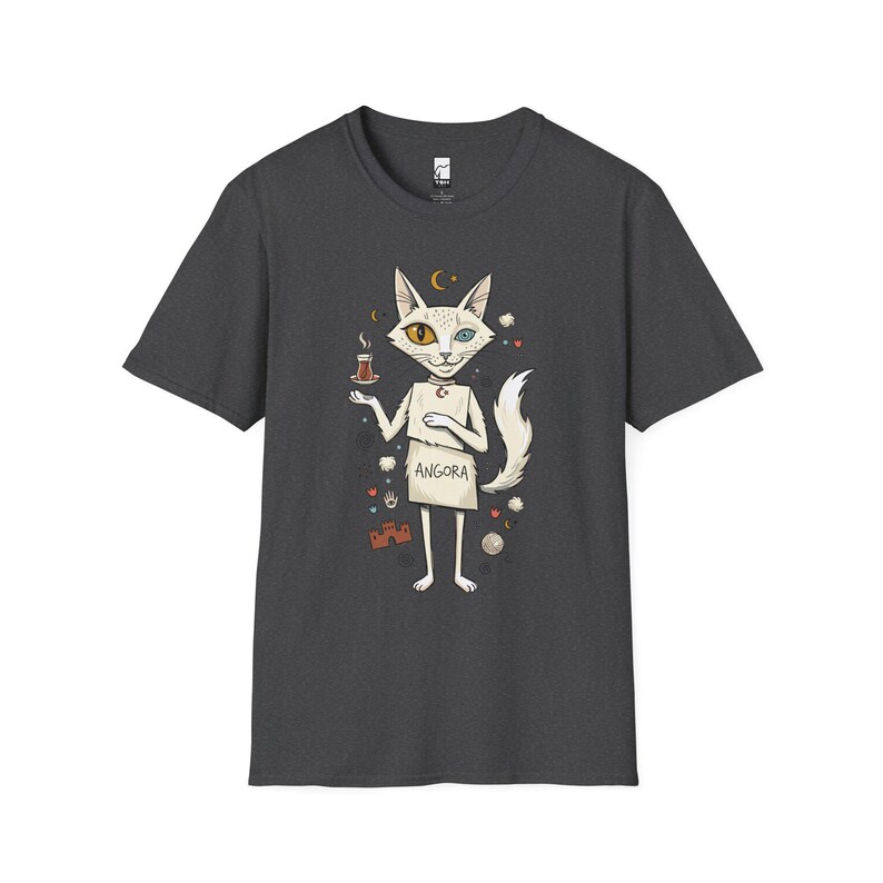 Camiseta turca con estampado de gato de Angora / Camiseta con estampado Ankara, Camiseta unisex de la cultura turca Dark Heather