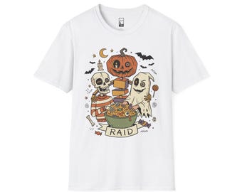 Vintage Halloween Shirt | Skeleton Ghost T Shirt | Spooky Candy Bowl Tee | Pumpkin Trick Or Treat Tee | Retro Spooky Tee | Unisex Gift