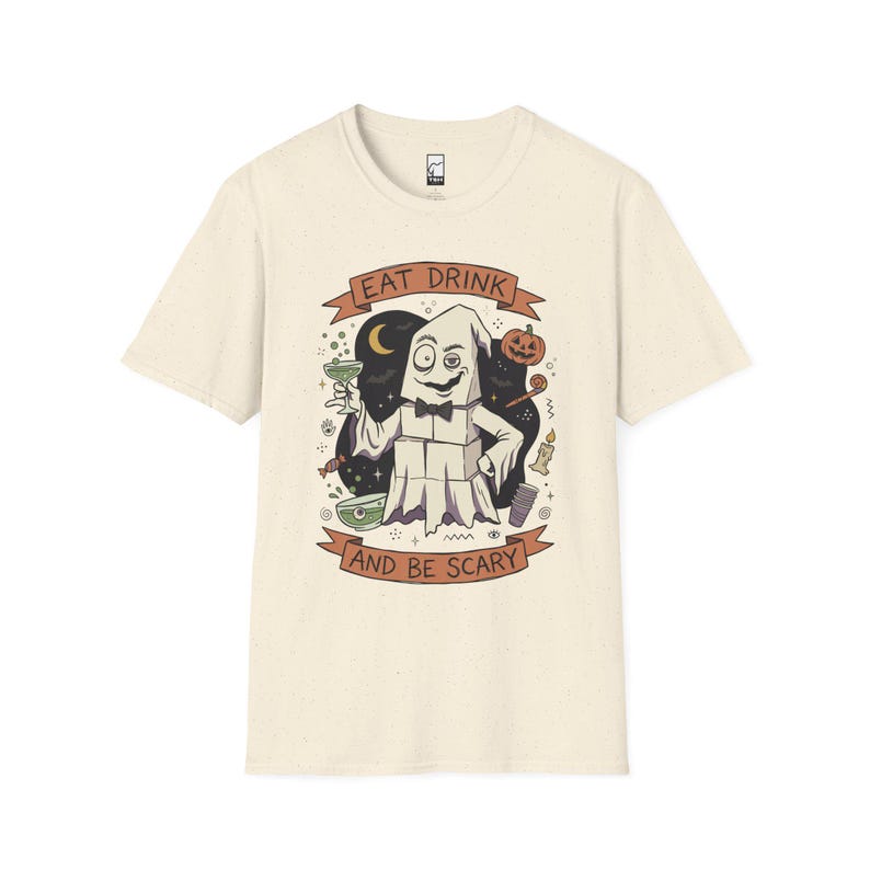 Eat Drink Ghost T-Shirt | Halloween Ghost Cocktail Tee Natural