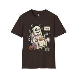 Cozy Halloween Ghost Shirt | Movie Night Graphic Tee | Spooky Season T Shirt | Autumn Binge Watching Tee | Vintage Cozy Tee | Unisex Gift Dark Chocolate