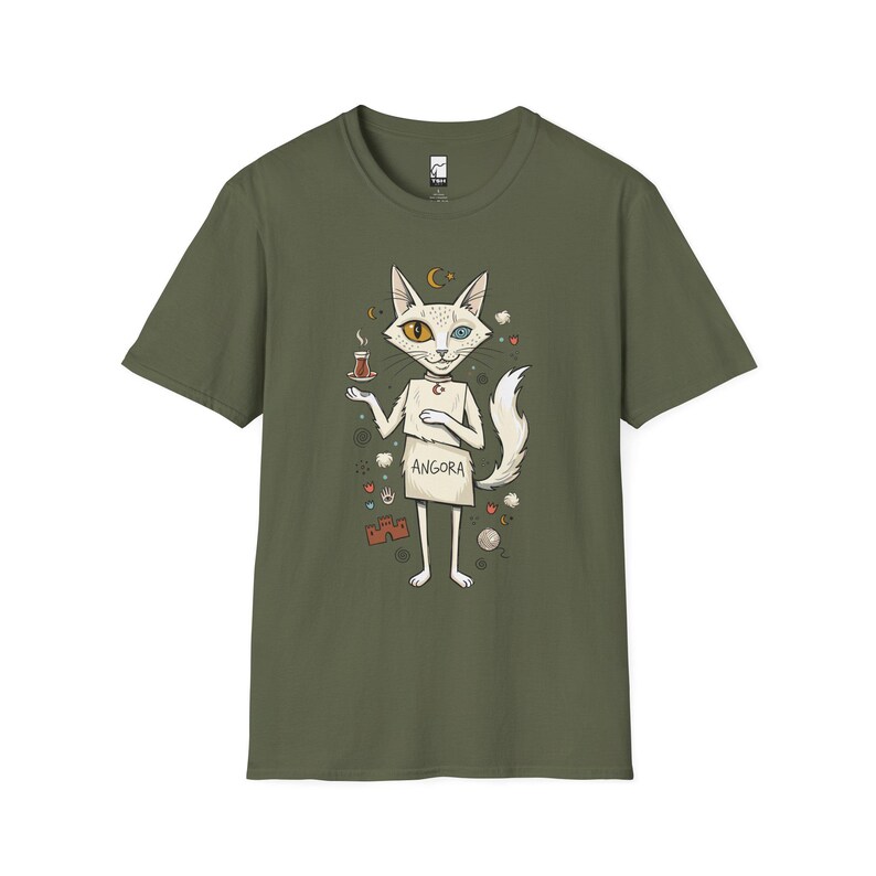 Camiseta turca con estampado de gato de Angora / Camiseta con estampado Ankara, Camiseta unisex de la cultura turca Military Green