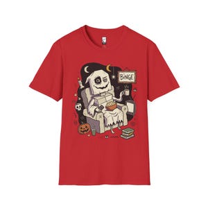 Cozy Halloween Ghost Shirt | Movie Night Graphic Tee | Spooky Season T Shirt | Autumn Binge Watching Tee | Vintage Cozy Tee | Unisex Gift Red
