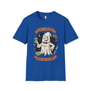 Eat Drink Ghost T-Shirt | Halloween Ghost Cocktail Tee Royal