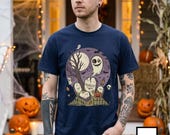 Unisex Graveyard T-Shirt | Spooky Halloween Print | Ghost and Full Moon Graphic Tee | Retro Graveyard T-Shirt