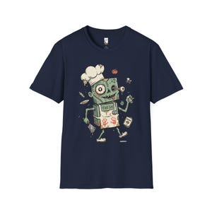 Koszulka Zombie Chef | Koszulka z grafiką Horror Cooking, odzież dla smakoszy na Halloween Navy