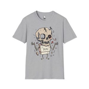 Dode schedel T-shirt | Grappig Halloween-grafisch T-shirt, griezelig schattig goth-uniseks shirt, griezelig horrorliefhebber cadeau Sport Grey