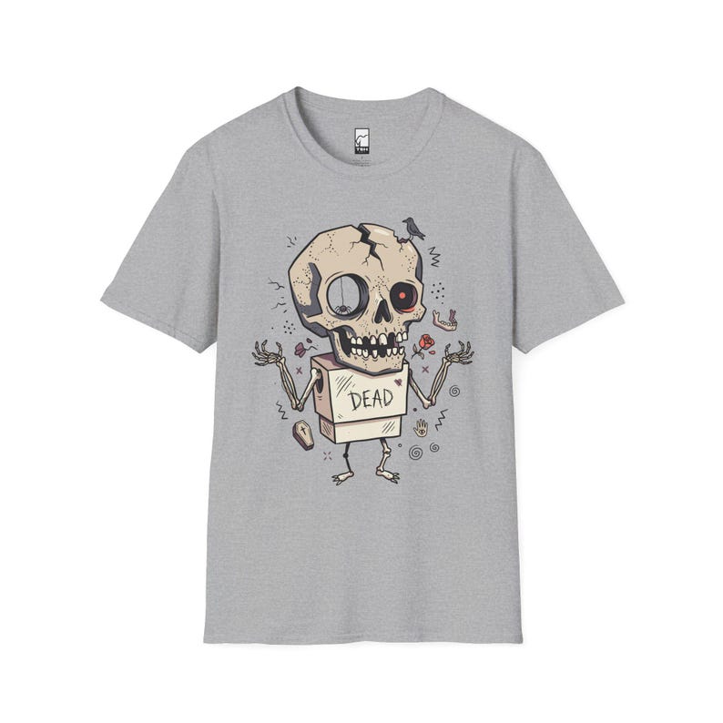 Dode schedel T-shirt | Grappig Halloween-grafisch T-shirt, griezelig schattig goth-uniseks shirt, griezelig horrorliefhebber cadeau Sport Grey