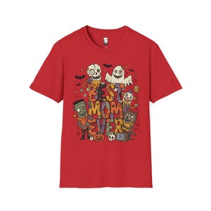 Bästa mamma någonsin Halloween-tröja | Spooky Mama T-shirt | Söt monstergrafik-tröja | Skräckmamma hösttopp | Retro läskiga kläder | Unisex present Red