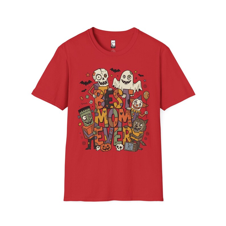 Bästa mamma någonsin Halloween-tröja | Spooky Mama T-shirt | Söt monstergrafik-tröja | Skräckmamma hösttopp | Retro läskiga kläder | Unisex present Red