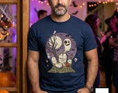 Unisex Graveyard T-Shirt | Spooky Halloween Print | Ghost and Full Moon Graphic Tee | Retro Graveyard T-Shirt
