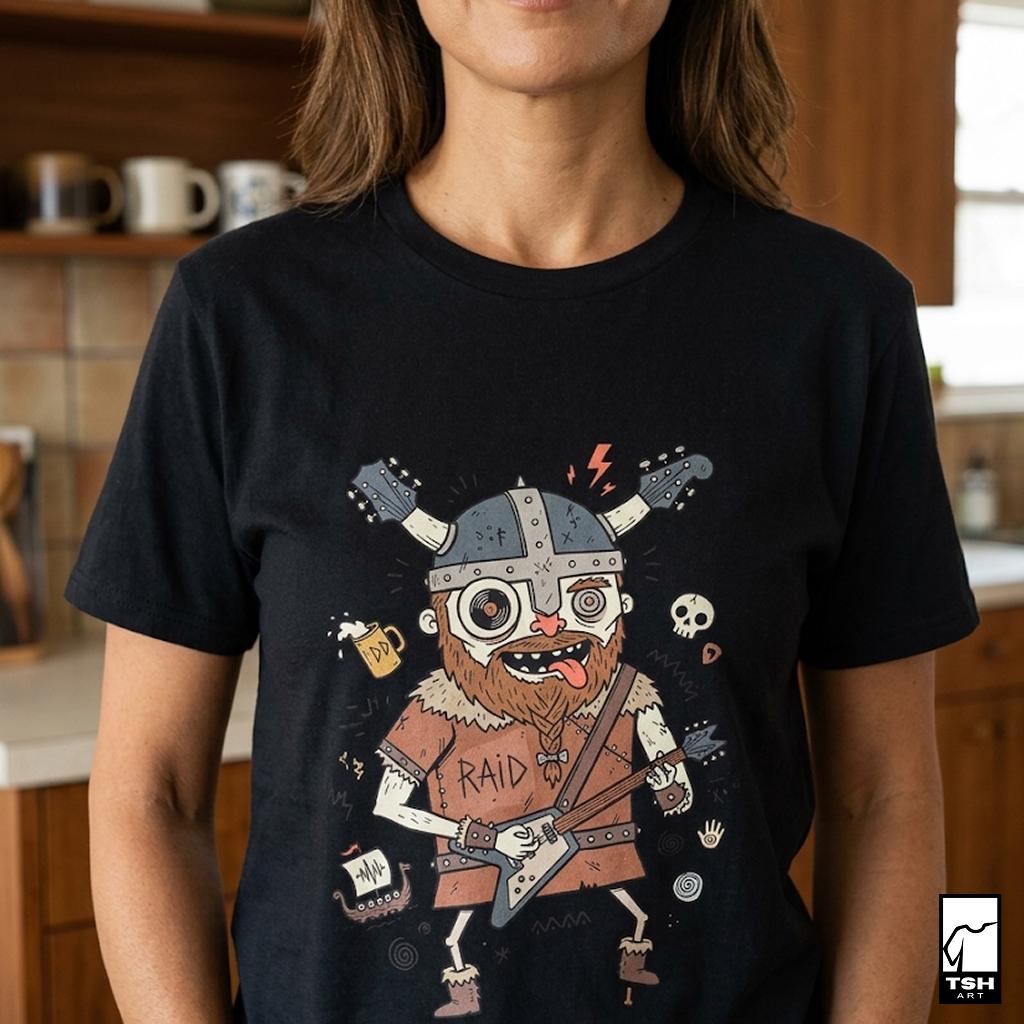 Viking Rocker T-Shirt | Norse Heavy Metal Graphic Tee, Guitarist Unisex Shirt