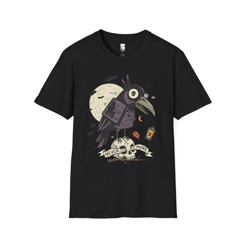 Halloween Raven Skull Shirt | Gothic Crow Graphic Tee | Full Moon T Shirt | Dark Academia Tattoo Flash Top | Spooky Season Fall Gift Tee Black