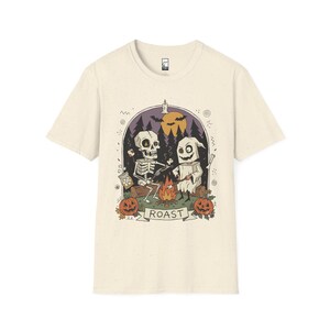 Skeleton Roast Halloween Shirt | Ghost Campfire Tee | Funny Marshmallow T Shirt | Spooky Smores Graphic Tee | Retro Fall Tee | Unisex Gift Natural