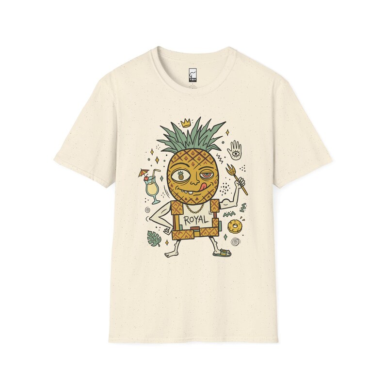 Royal Pineapple King T-Shirt | Funny Tropical Graphic Tee, Hawaiian Vibe Shirt Natural