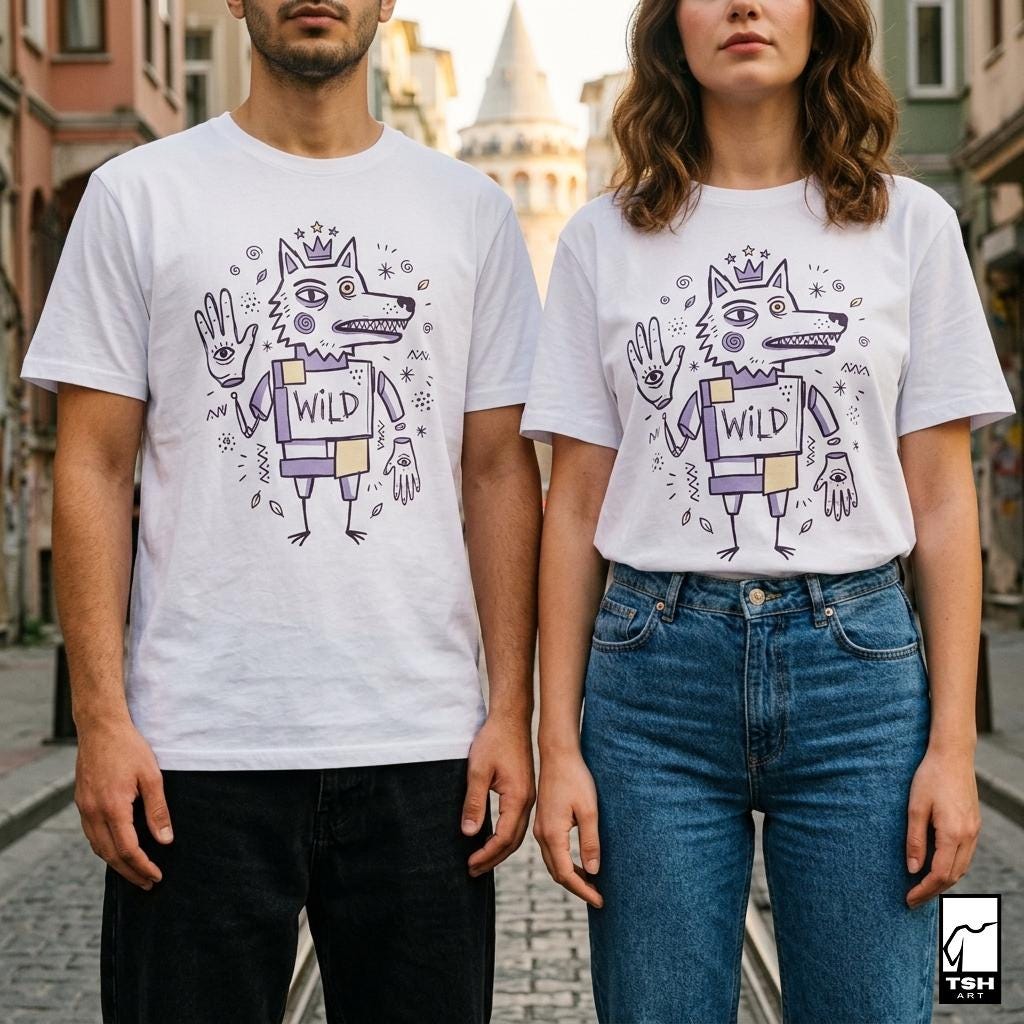 Wild Wolf Graphic Tee | Boho Folk Art, Indie Lowbrow Unisex Shirt