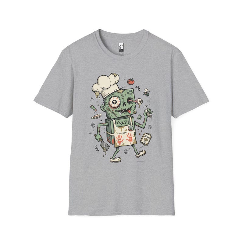 Koszulka Zombie Chef | Koszulka z grafiką Horror Cooking, odzież dla smakoszy na Halloween Sport Grey
