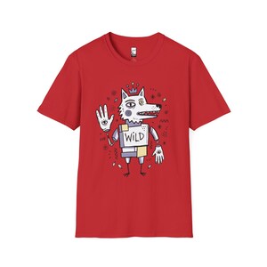 Wild Wolf Graphic Tee | Boho Folk Art, Indie Lowbrow Unisex Shirt Red