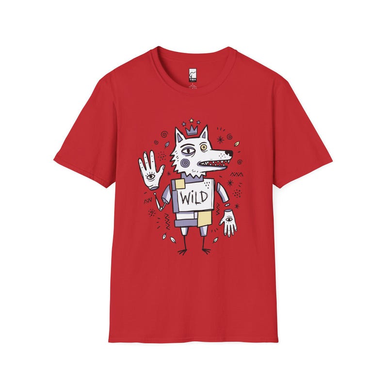 Wild Wolf Graphic Tee | Boho Folk Art, Indie Lowbrow Unisex Shirt Red