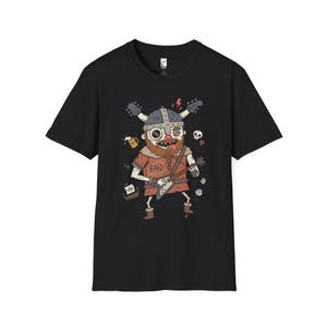 Viking Rocker T-Shirt | Norse Heavy Metal Graphic Tee, Guitarist Unisex Shirt Black
