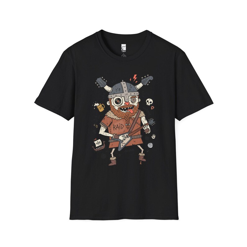 Viking Rocker T-Shirt | Norse Heavy Metal Graphic Tee, Guitarist Unisex Shirt Black