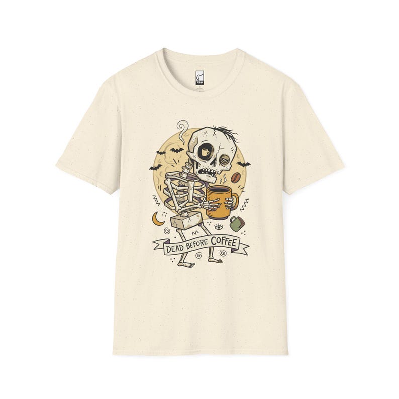 „Dead Before Coffee“-Shirt | Skelett-Kaffee-T-Shirt | Lustiges Kaffeeliebhaber-Shirt | Koffein-Totenkopf-Grafik-T-Shirt | Retro-Kaffee-T-Shirt | Unisex-Geschenk Natural