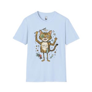 Bengal Cat T-Shirt | Chaotic Zoomies Feline Graphic Tee, Mischievous Cat Lover Gift Light Blue