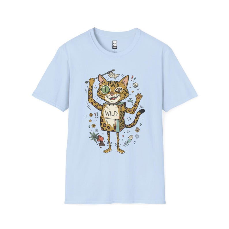Bengal Cat T-Shirt | Chaotic Zoomies Feline Graphic Tee, Mischievous Cat Lover Gift Light Blue