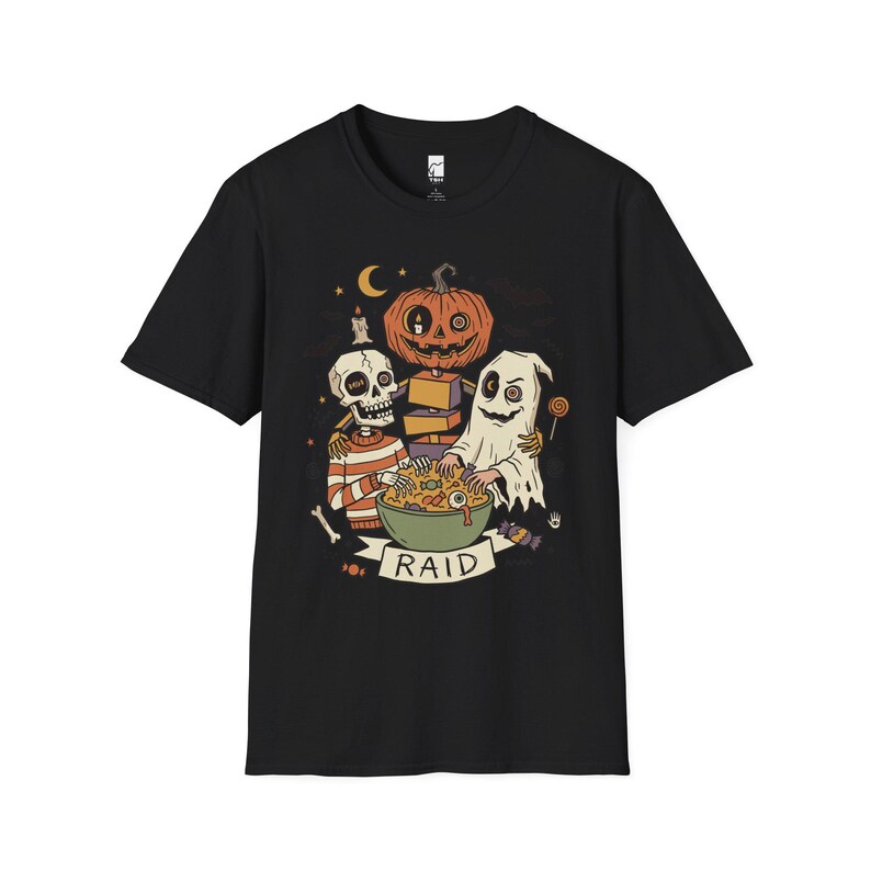 Vintage Halloween Shirt | Skeleton Ghost T Shirt | Spooky Candy Bowl Tee | Pumpkin Trick Or Treat Tee | Retro Spooky Tee | Unisex Gift Black