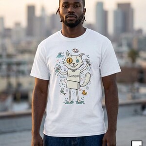 Turkish Van Cat T-Shirt | Funny Swimming Cat Graphic Tee, Water Loving Cat Unisex Shirt, Cat Lover Gift