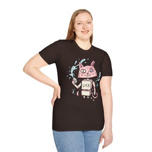 Maglietta con gatto robot surreale / Maglietta grafica con gatto rosa portafortuna, maglietta indie lowbrow art immagine 19
