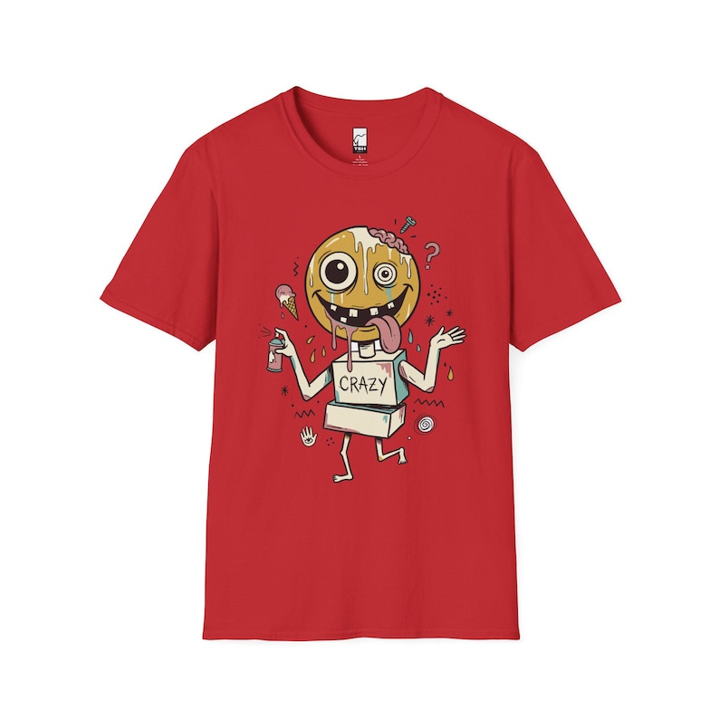 Crazy Drip Smiley T-Shirt | Weirdcore Streetwear Graphic Tee, Y2K Grunge Unisex Shirt Red