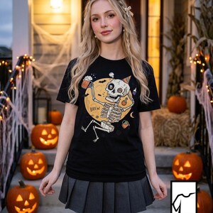 Funny Skeleton Shirt | Beer Drinking Tee | Halloween Party T Shirt | Spooky Humor Graphic Tee | Dancing Skeleton Tee | Unisex Gift