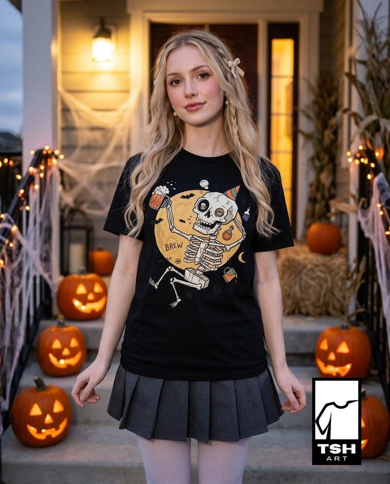 Funny Skeleton Shirt | Beer Drinking Tee | Halloween Party T Shirt | Spooky Humor Graphic Tee | Dancing Skeleton Tee | Unisex Gift