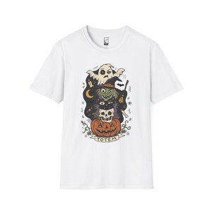 Halloween Witch Shirt | Black Cat Ghost Tee | Jack O Lantern Graphic Tee | Creepy Skull T Shirt | Retro Spooky Season Tee | Unisex Gift White