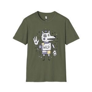 Wild Wolf Graphic Tee | Boho Folk Art, Indie Lowbrow Unisex Shirt Military Green