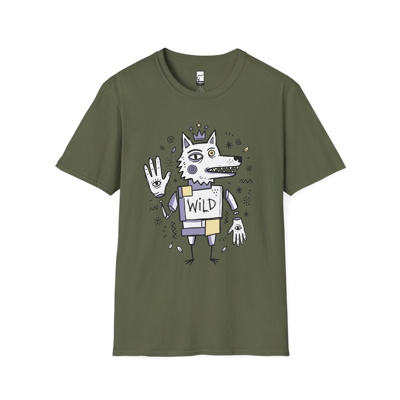 Wild Wolf Graphic Tee | Boho Folk Art, Indie Lowbrow Unisex Shirt Military Green
