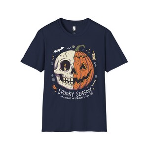 Spooky Season Halloween Shirt | Skull Pumpkin T Shirt | Retro Horror Graphic Tee | Creepy Fall Outfit | Gothic Autumn Wear | Unisex Gift image 18