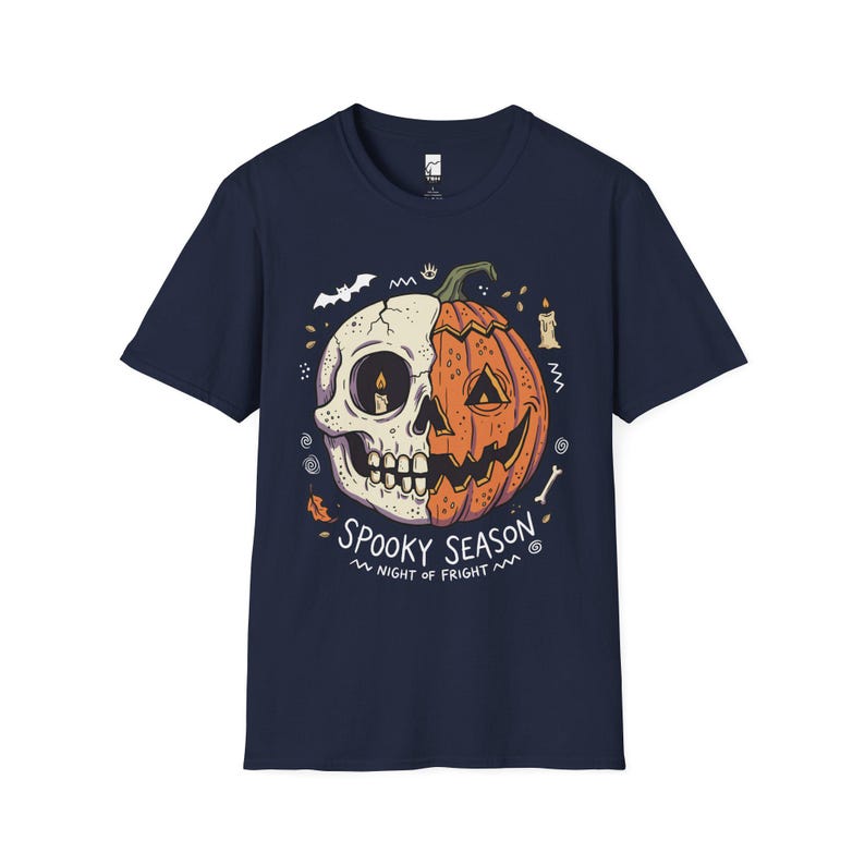 Spooky Season Halloween Shirt | Skull Pumpkin T Shirt | Retro Horror Graphic Tee | Creepy Fall Outfit | Gothic Autumn Wear | Unisex Gift image 18