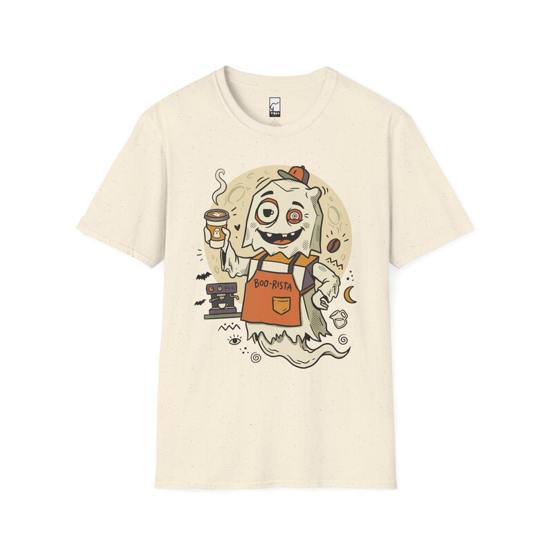 Halloween Ghost Coffee Shirt | Funny Barista Graphic Tee | Boo Rista T Shirt | Spooky Season Coffee Tee | Vintage Spooky Tee | Unisex Gift Natural
