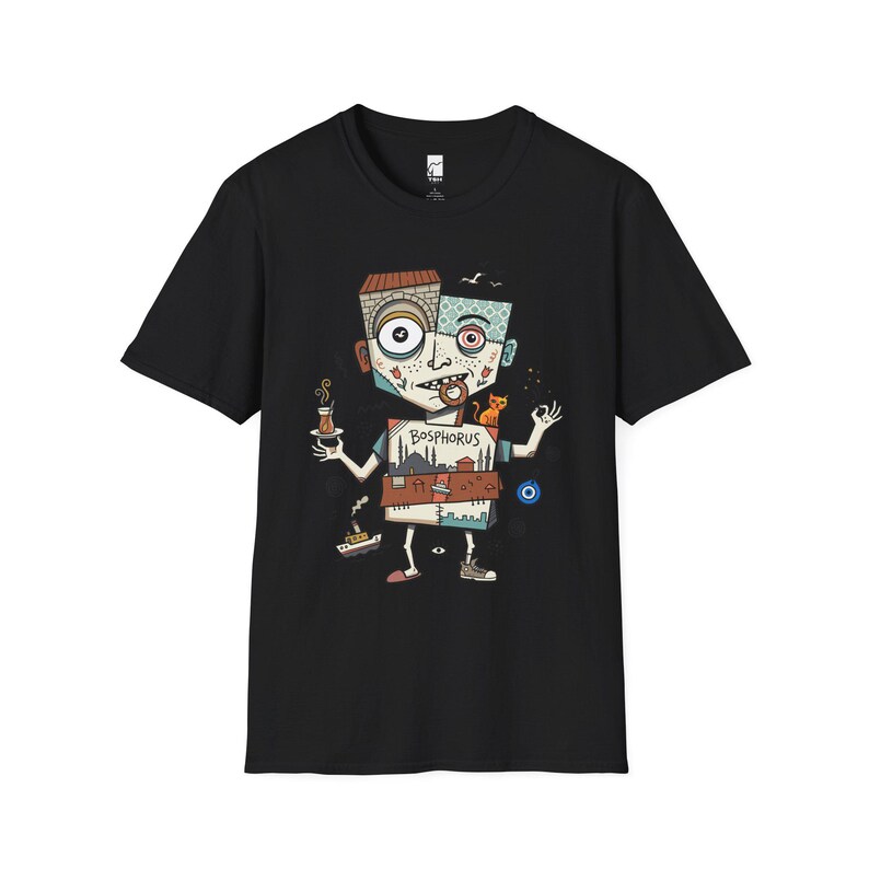 Istanbul Bosphorus Cat Tea Graphic Tee | Turkish Street Cat Unisex Shirt Black