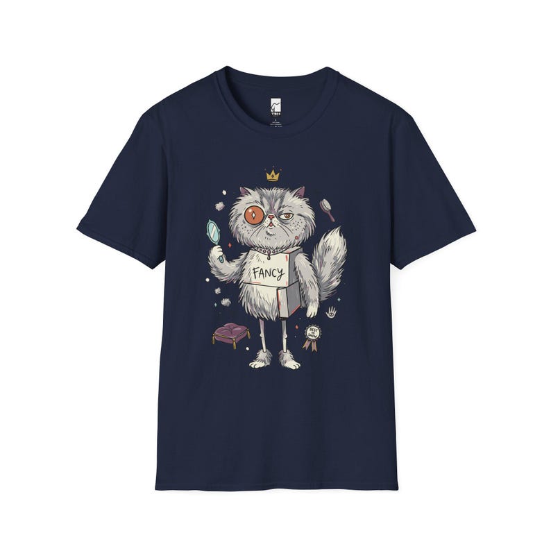 Persian Cat T-Shirt | Bougie Feline Graphic Tee, Cat Royalty Unisex Shirt Navy
