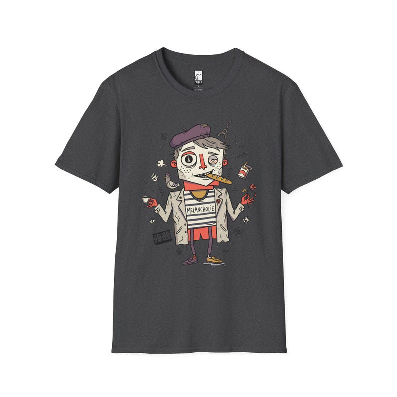 Paris Melancholie T-Shirt | French Ennui Graphic Tee, Parisian Illustration Unisex Shirt Dark Heather