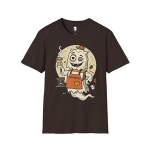 Halloween Ghost Coffee Shirt | Funny Barista Graphic Tee | Boo Rista T Shirt | Spooky Season Coffee Tee | Vintage Spooky Tee | Unisex Gift Dark Chocolate