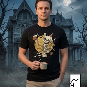 Funny Skeleton Shirt | Beer Drinking Tee | Halloween Party T Shirt | Spooky Humor Graphic Tee | Dancing Skeleton Tee | Unisex Gift