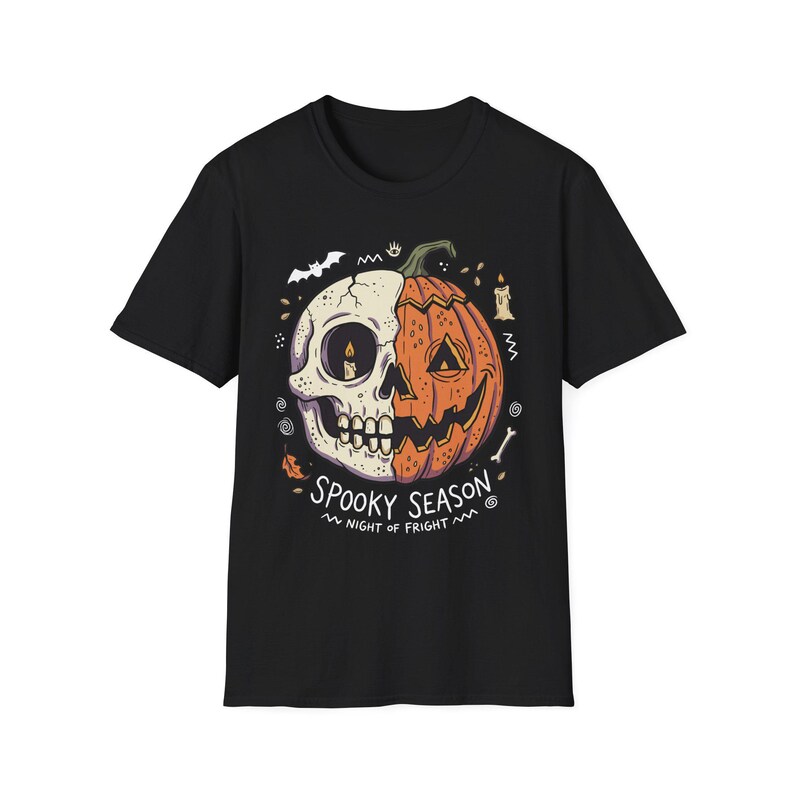 Spooky Season Halloween Shirt | Skull Pumpkin T Shirt | Retro Horror Graphic Tee | Creepy Fall Outfit | Gothic Autumn Wear | Unisex Gift image 10