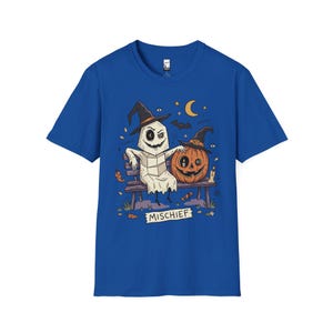 Niedliches Geister-Kürbis-Shirt | Halloween-T-Shirt mit Hexenhut | Gruseliges Grafik-T-Shirt | Herbst-T-Shirt für beste Freunde | Retro-Grusel-T-Shirt | Unisex-Geschenk Royal