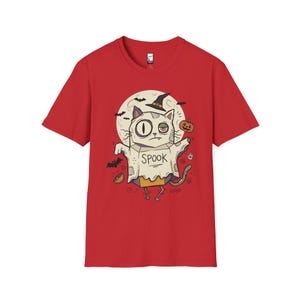 Halloween Cat Ghost Shirt | Funny Witch Cat Tee | Spooky Season Graphic T Shirt | Trick or Treat Costume Top | Cat Mom Gift | Fall Tee Red