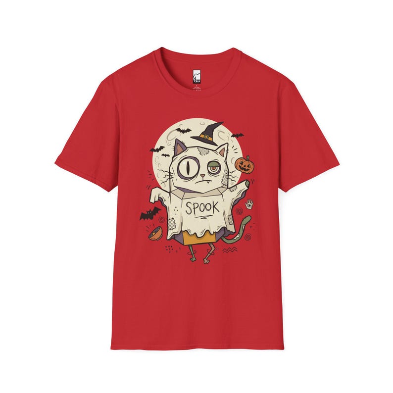 Halloween Cat Ghost Shirt | Funny Witch Cat Tee | Spooky Season Graphic T Shirt | Trick or Treat Costume Top | Cat Mom Gift | Fall Tee Red