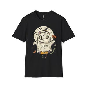 Halloween Cat Ghost Shirt | Funny Witch Cat Tee | Spooky Season Graphic T Shirt | Trick or Treat Costume Top | Cat Mom Gift | Fall Tee Black